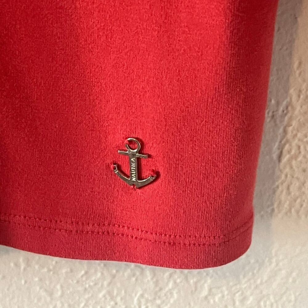 Women's Vintage Nautica Off-Red and White Metal Anchor Shirt Top Size Large - Picture 3 of 6